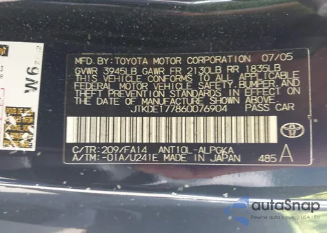 2006 Scion Tc z USA, uszkodzony, nr VIN JTKDE177860076904